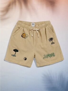 Urban outfitters BDG Beige Corduroy Embroidered Drawstring Shorts for men